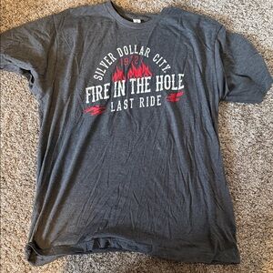 Gray Silver Dollar City Fire in the Hole Last Ride Graphic T-Shirt